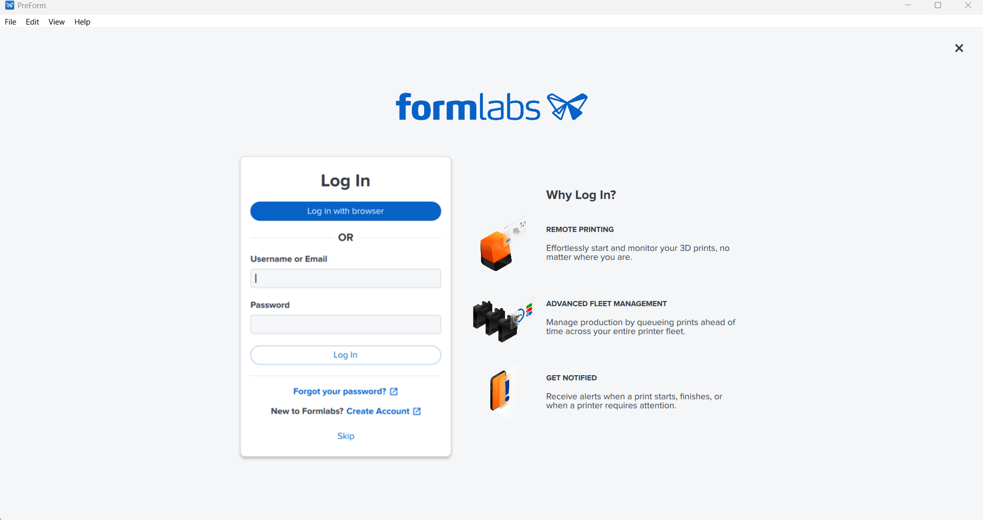 Initial Preform screen