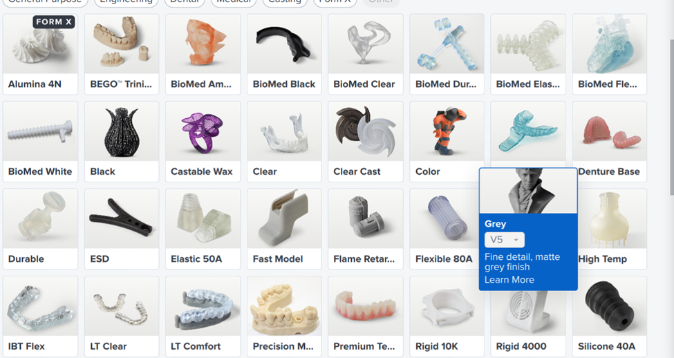 Material selection menu