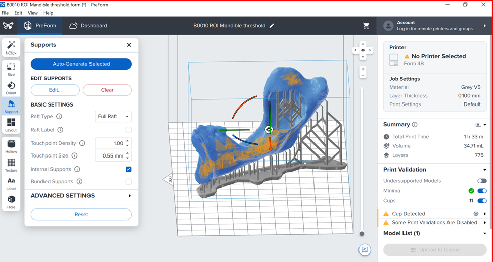Printing parameters interface